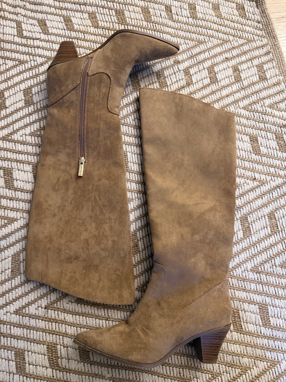 Anne Klein Tan Suede Knee-High Heeled Boots size 6